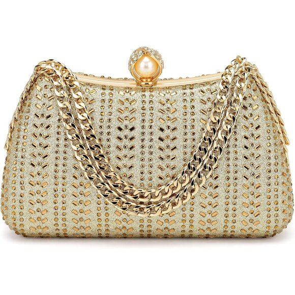 Handbags - Women's Rhinestone Glitter Sequin Evening Clutch Sparkly Wedding Bride Party Bag